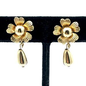 VAN DELL 12K GF flower earrings - screw-back dangle 1/20 yellow gold-filled vtg